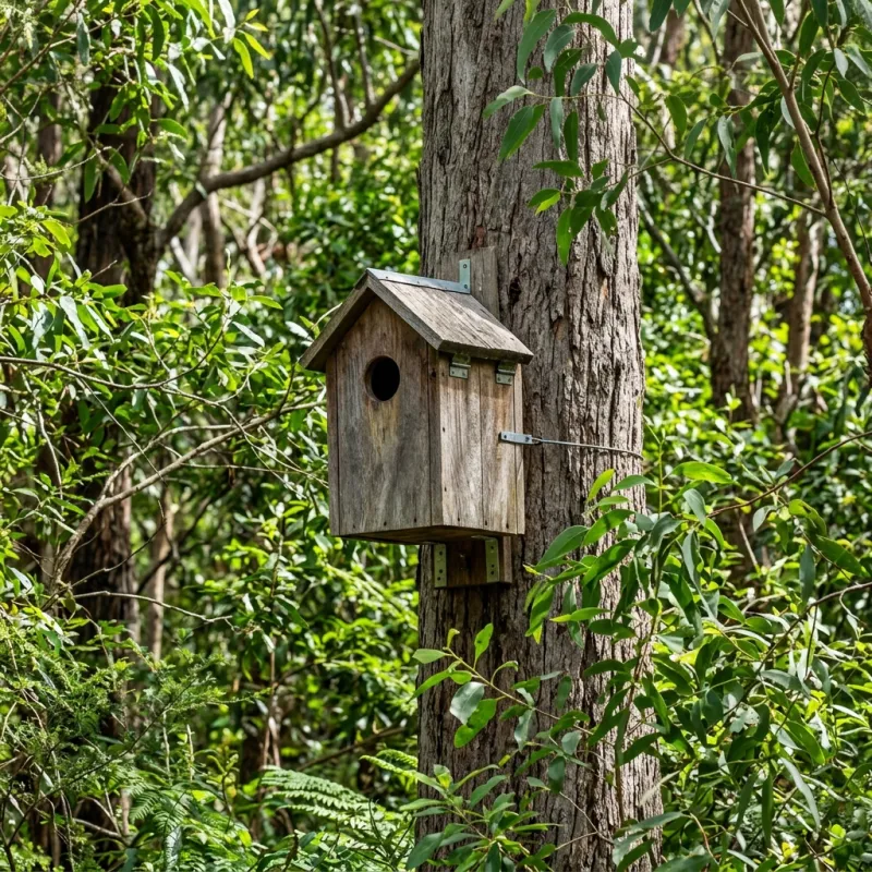 Animal nesting box installed as a humane alternative to a Leopold roof cavity